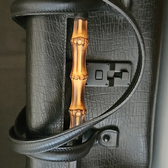 ❤️Last Chance !! Authentic GUCCI Black Leather Bamboo Bullet Tote Bag - Picture 3 of 13